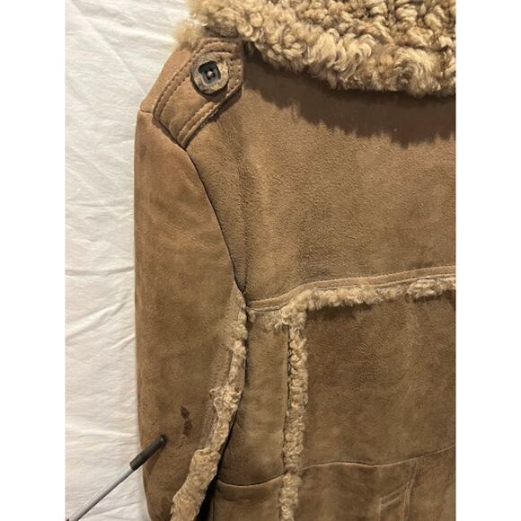 Vintage Shearling Sheepskin Suede Double Breasted Coat Car Jacket Buttons 70s - Picture 12 of 13